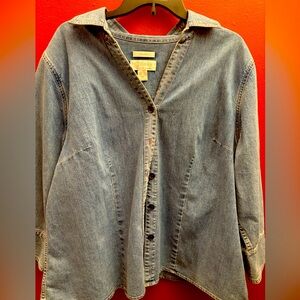 CJ Banks stretch denim comfy tapered top.